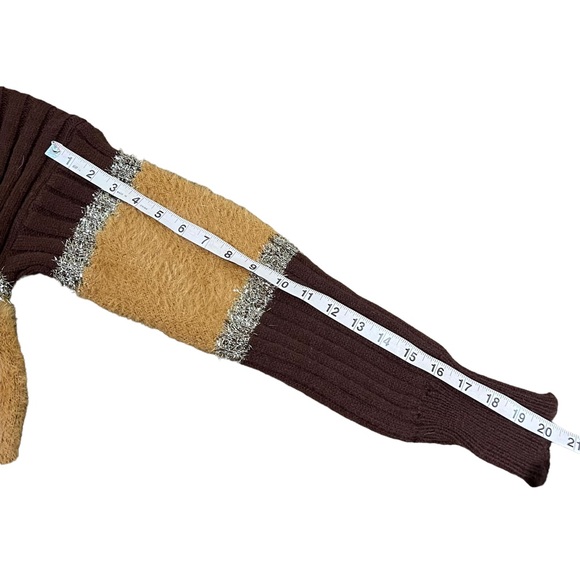 Brown, Orange & Tinsel Colorblock V-Neck Long Sleeve Knit Sweater - Picture 14 of 14